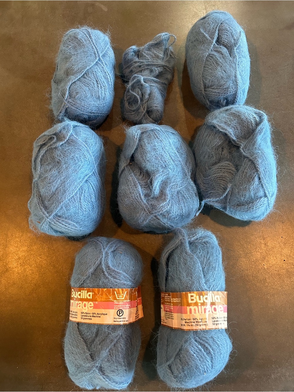 Vintage Bucilla Mirage Yarn Lot Blue Fuzzy Brushed Skeins